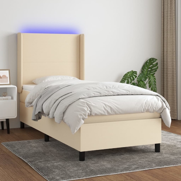 Letto a Molle con Materasso e LED Crema 80x200 cm in Tessuto