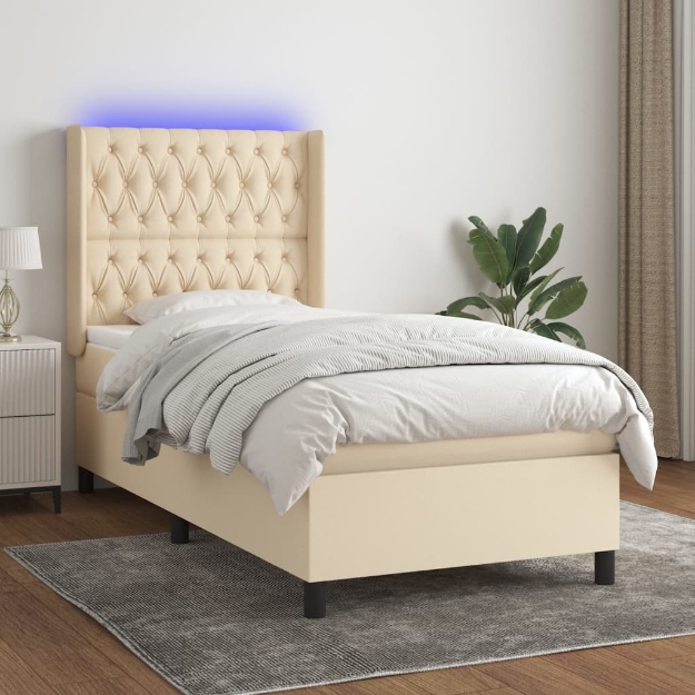 Letto a Molle con Materasso e LED Crema 80x200 cm in Tessuto