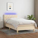 Letto a Molle con Materasso e LED Crema 90x190 cm in Tessuto