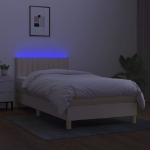 Letto a Molle con Materasso e LED Crema 90x190 cm in Tessuto