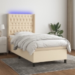 Letto a Molle con Materasso e LED Crema 90x190 cm in Tessuto