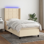 Letto a Molle con Materasso e LED Crema 90x190 cm in Tessuto