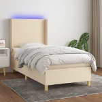 Letto a Molle con Materasso e LED Crema 90x190 cm in Tessuto