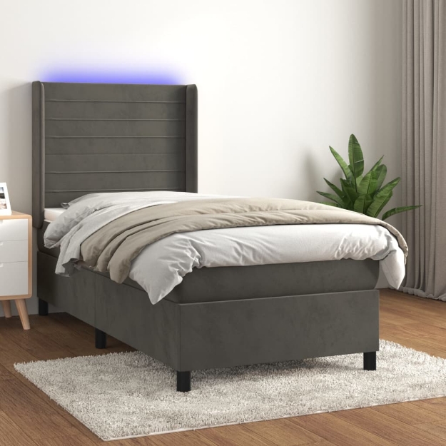 Letto a Molle con Materasso e LED Grigio Scuro 100x200 cm