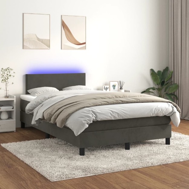 Letto a Molle con Materasso e LED Grigio Scuro 120x200 cm