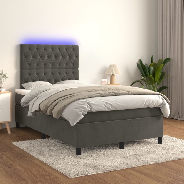 Letto a Molle con Materasso e LED Grigio Scuro 120x200 cm