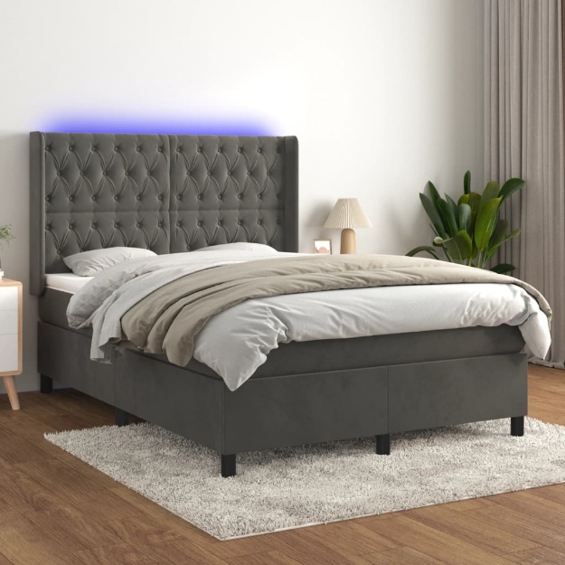 Letto a Molle con Materasso e LED Grigio Scuro 140x190 cm