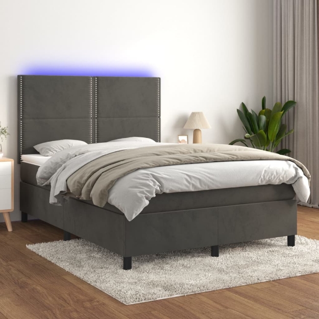 Letto a Molle con Materasso e LED Grigio Scuro 140x190 cm