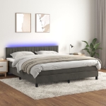 Letto a Molle con Materasso e LED Grigio Scuro 160x200 cm