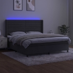 Letto a Molle con Materasso e LED Grigio Scuro 160x200 cm