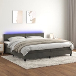 Letto a Molle con Materasso e LED Grigio Scuro 200x200 cm