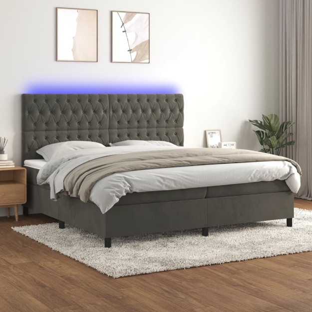 Letto a Molle con Materasso e LED Grigio Scuro 200x200 cm