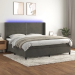 Letto a Molle con Materasso e LED Grigio Scuro 200x200 cm