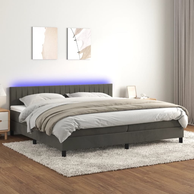 Letto a Molle con Materasso e LED Grigio Scuro 200x200 cm