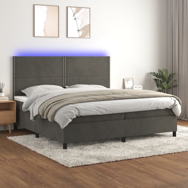 Letto a Molle con Materasso e LED Grigio Scuro 200x200 cm