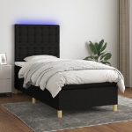 Letto a Molle con Materasso e LED Nero 100x200 cm in Tessuto