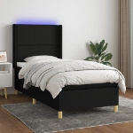 Letto a Molle con Materasso e LED Nero 100x200 cm in Tessuto