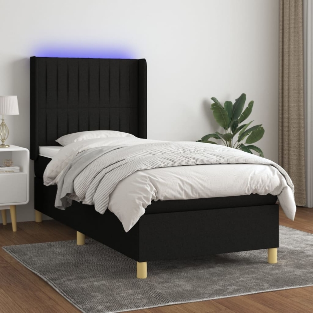 Letto a Molle con Materasso e LED Nero 100x200 cm in Tessuto