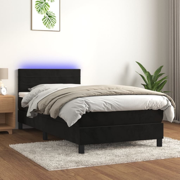 Letto a Molle con Materasso e LED Nero 100x200 cm in Velluto