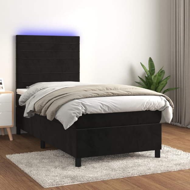 Letto a Molle con Materasso e LED Nero 100x200 cm in Velluto