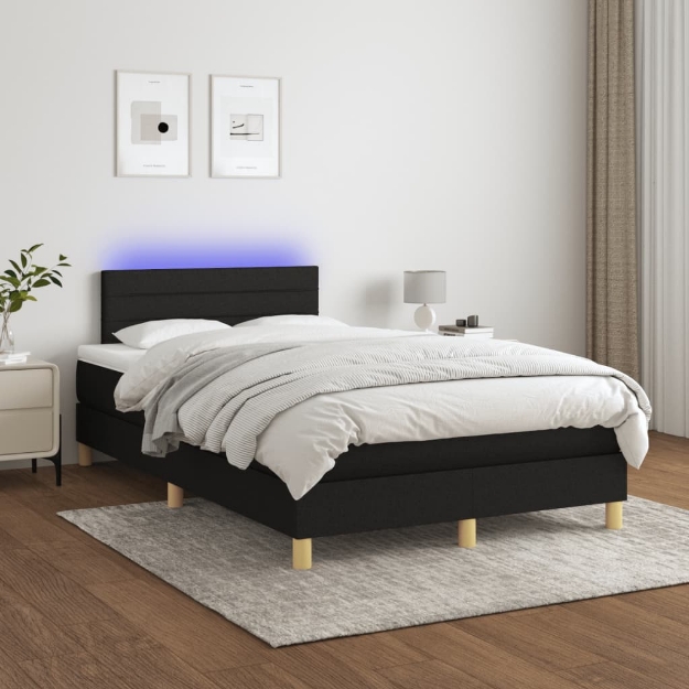 Letto a Molle con Materasso e LED Nero 120x200cm in Tessuto