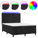 Letto a Molle con Materasso e LED Nero 140x190 cm in Velluto