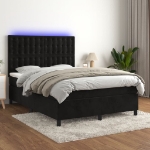 Letto a Molle con Materasso e LED Nero 140x190 cm in Velluto