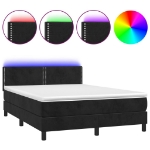 Letto a Molle con Materasso e LED Nero 140x190 cm in Velluto