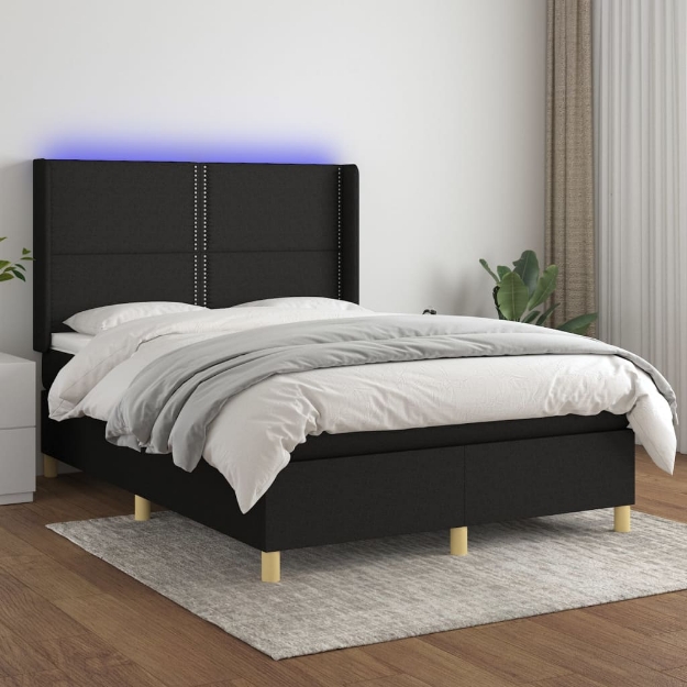 Letto a Molle con Materasso e LED Nero 140x200 cm in Tessuto