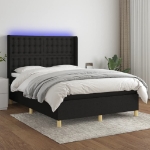 Letto a Molle con Materasso e LED Nero 140x200 cm in Tessuto