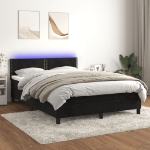 Letto a Molle con Materasso e LED Nero 140x200 cm in Velluto