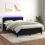 Letto a Molle con Materasso e LED Nero 140x200 cm in Velluto