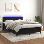 Letto a Molle con Materasso e LED Nero 140x200 cm in Velluto