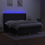 Letto a Molle con Materasso e LED Nero 160x200 cm in Tessuto