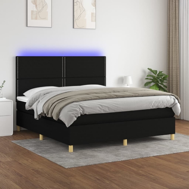 Letto a Molle con Materasso e LED Nero 160x200 cm in Tessuto