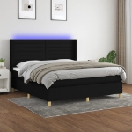 Letto a Molle con Materasso e LED Nero 160x200 cm in Tessuto