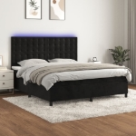 Letto a Molle con Materasso e LED Nero 160x200 cm in Velluto