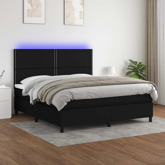 Letto a Molle con Materasso e LED Nero 180x200cm in Tessuto