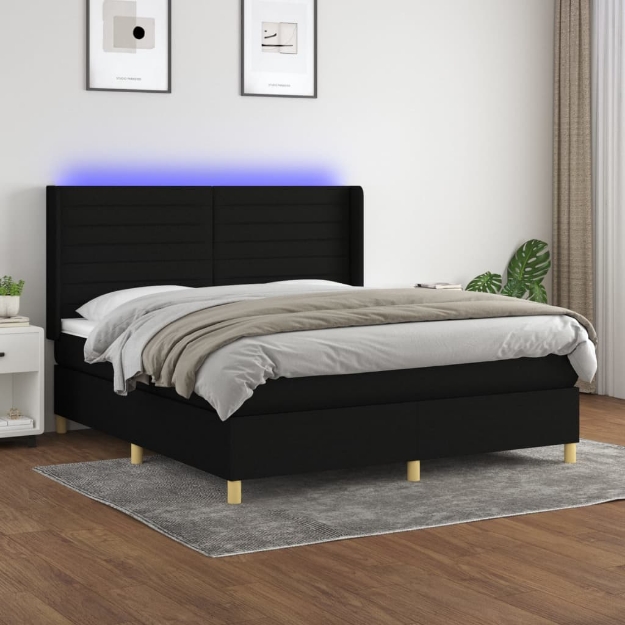 Letto a Molle con Materasso e LED Nero 180x200cm in Tessuto