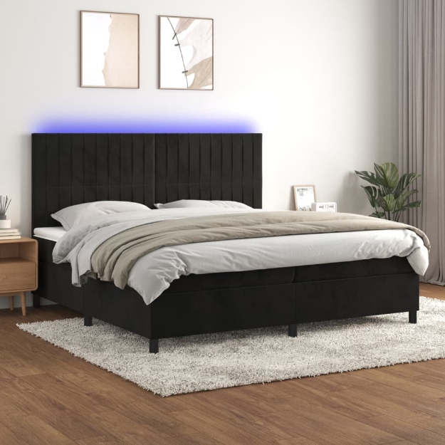 Letto a Molle con Materasso e LED Nero 200x200 cm in Velluto