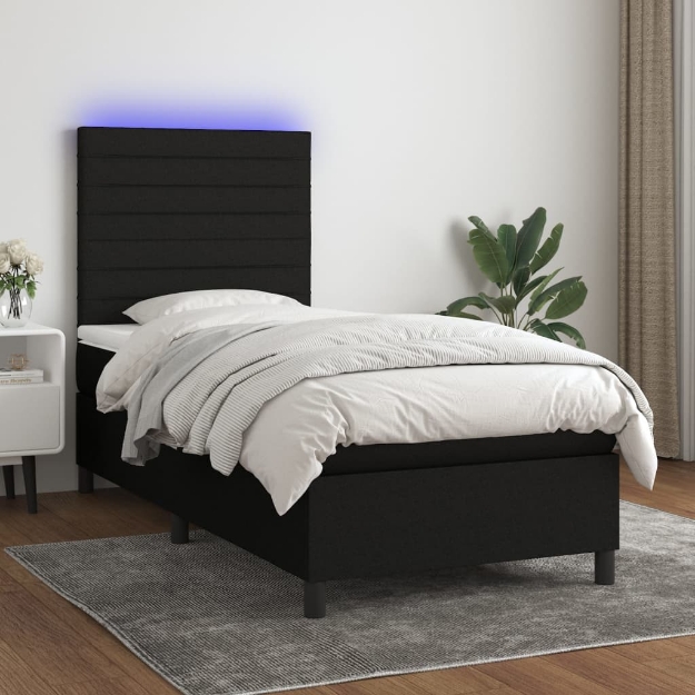 Letto a Molle con Materasso e LED Nero 80x200 cm in Tessuto