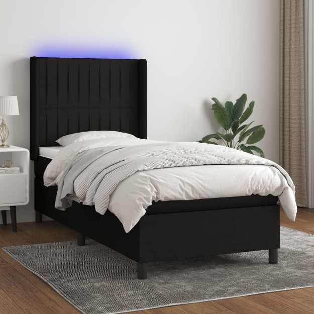 Letto a Molle con Materasso e LED Nero 80x200 cm in Tessuto