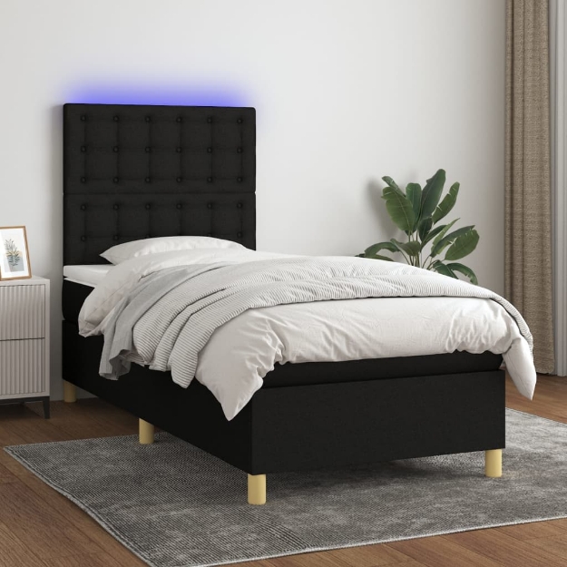 Letto a Molle con Materasso e LED Nero 80x200 cm in Tessuto