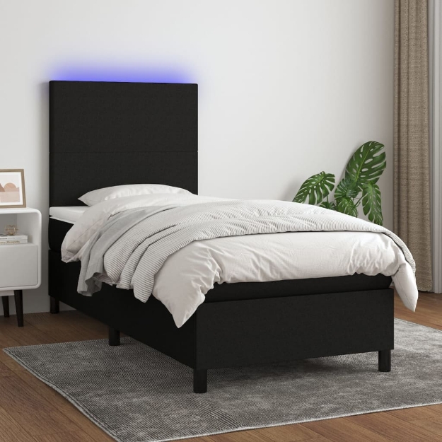 Letto a Molle con Materasso e LED Nero 80x200 cm in Tessuto