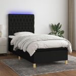 Letto a Molle con Materasso e LED Nero 90x190 cm in Tessuto