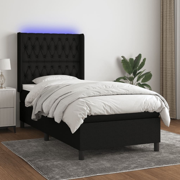 Letto a Molle con Materasso e LED Nero 90x190 cm in Tessuto