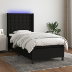 Letto a Molle con Materasso e LED Nero 90x190 cm in Tessuto