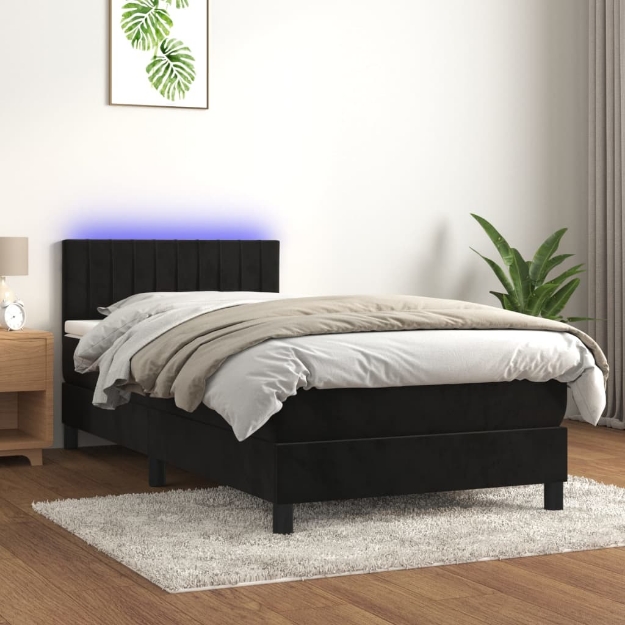 Letto a Molle con Materasso e LED Nero 90x190 cm in Velluto