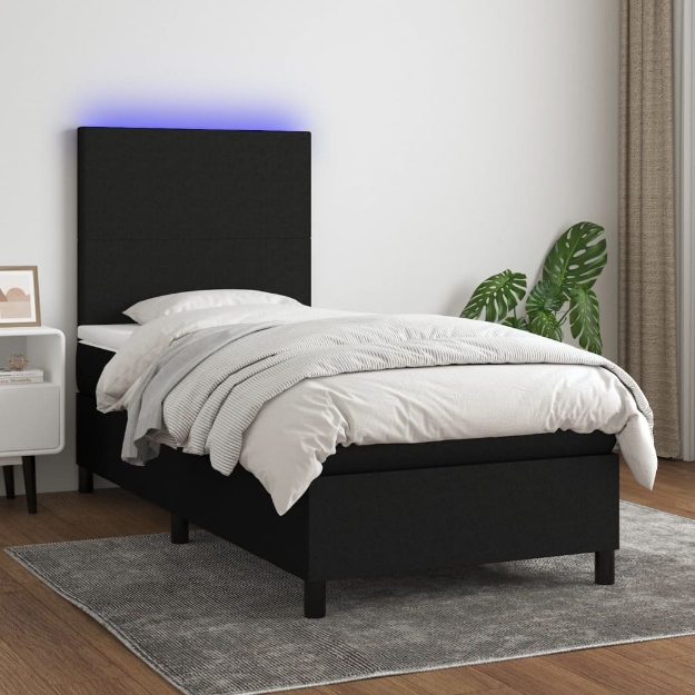 Letto a Molle con Materasso e LED Nero 90x200 cm in Tessuto