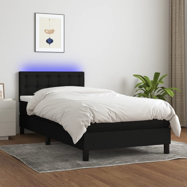 Letto a Molle con Materasso e LED Nero 90x200 cm in Tessuto